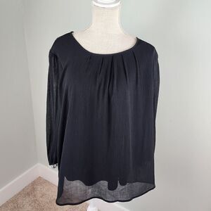 JACLYN SMITH  BLACK SHEER TOP WITH PEARL AND RHINESTONE EMBELLISHMENTS SIZE L